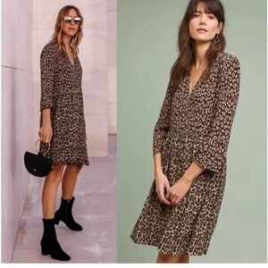 Maeve Brown Leopard Print Long Sleeve Dress